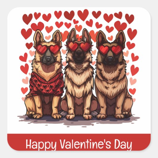 Happy Valentines Day German Shepherd Dogs Quadratischer Aufkleber (Vorderseite)