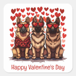 Happy Valentines Day German Shepherd Dogs Quadratischer Aufkleber