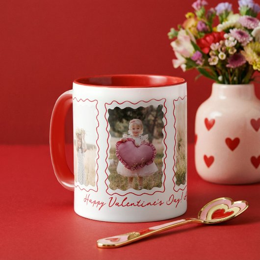 Happy Valentines Day Gift Retro Wavy Photo Collage Tasse