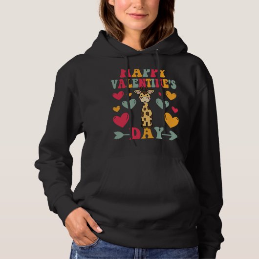 Happy Valentines Day Giraffe Heart Love Groovy Hoodie (Vorderseite)
