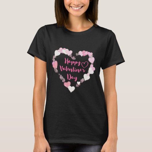Happy Valentine's Day Glittery Pink Herzen T-Shirt (Vorderseite)