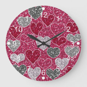 Happy Valentine's Day Glitzer Liebe Bling Hearts Große Wanduhr