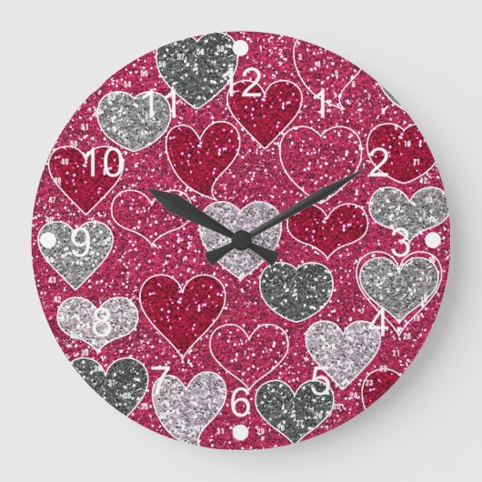 Happy Valentine's Day Glitzer Liebe Bling Hearts Große Wanduhr (Vorderseite)