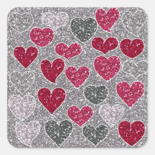 Happy Valentine's Day Glitzer Liebe Bling Hearts Quadratischer Aufkleber