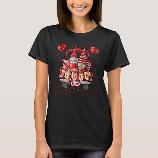 Happy Valentine's Day Gnome Truck Hearts Love You T-Shirt (Vorderseite)