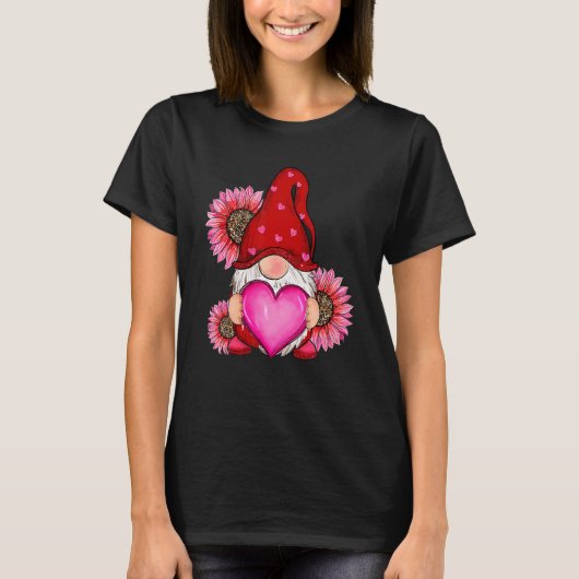 Happy Valentine's Day Gnome With Leopard Heart Sun T-Shirt (Vorderseite)