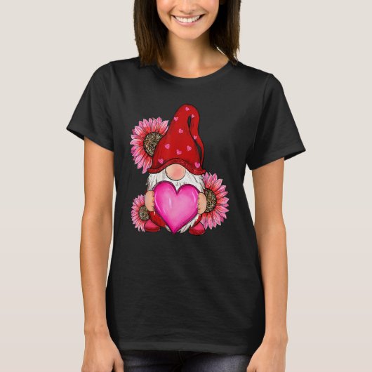 Happy Valentine's Day Gnome with Leopard Sunflower T-Shirt (Vorderseite)