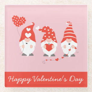 Happy Valentines Day Gnomes Red Pink Glasuntersetzer