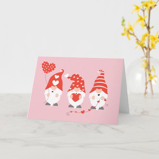 Happy Valentines Day Gnomes Red Pink Karte (Gelbe Blume)