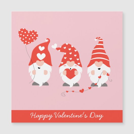 Happy Valentines Day Gnomes Red Pink Magnetkarte (Vorderseite)