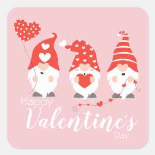 Happy Valentines Day Gnomes Red Pink Quadratischer Aufkleber