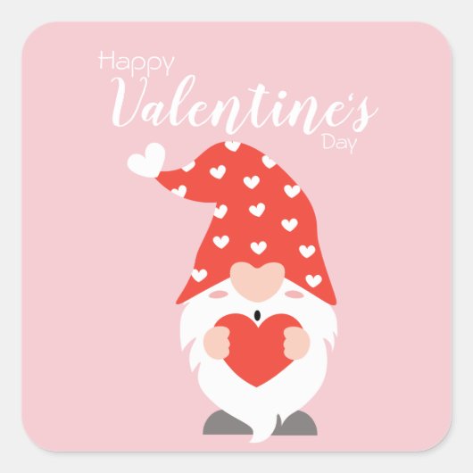 Happy Valentines Day Gnomes Red Pink Quadratischer Aufkleber (Vorderseite)