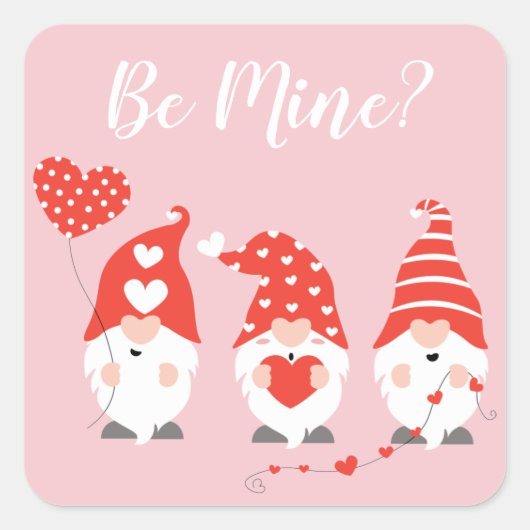 Happy Valentines Day Gnomes Red Pink Quadratischer Aufkleber (Vorderseite)