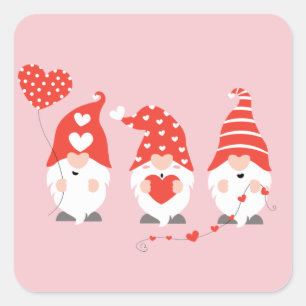 Happy Valentines Day Gnomes Red Pink Quadratischer Aufkleber