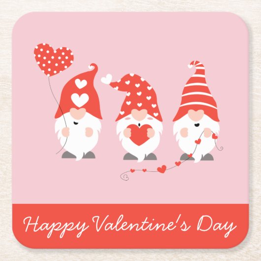 Happy Valentines Day Gnomes Red Pink Rechteckiger Pappuntersetzer (Vorderseite)