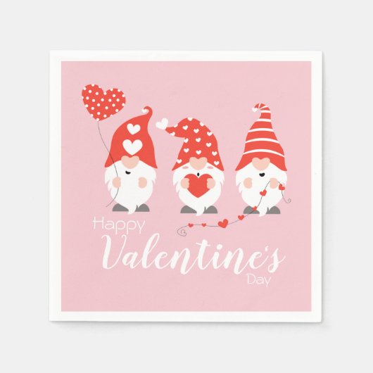 Happy Valentines Day Gnomes Red Pink Serviette (Vorderseite)