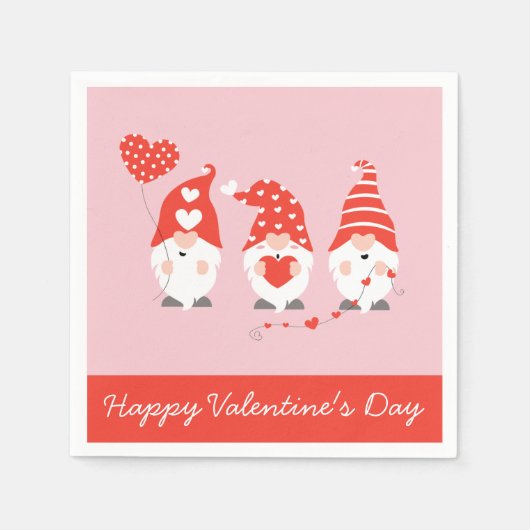 Happy Valentines Day Gnomes Red Pink Serviette (Vorderseite)