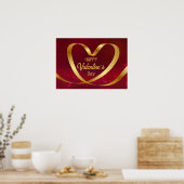 Happy Valentine's Day Gold Heart Ribbon Red Poster (Küche)