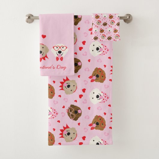 Happy Valentines Day Golden Retriever Hunde Badhandtuch Set (Insitu)