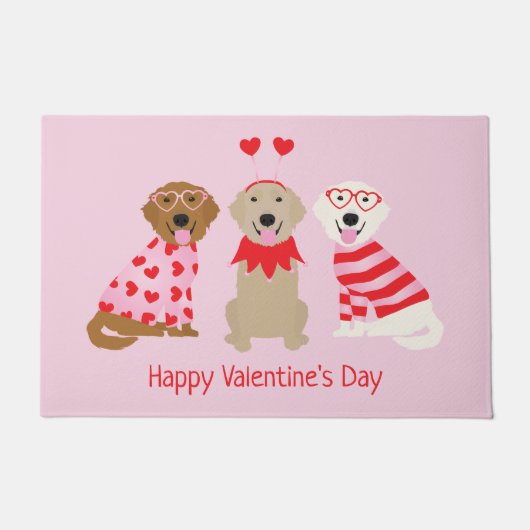Happy Valentines Day Golden Retriever Hunde Fußmatte (Vorderseite)