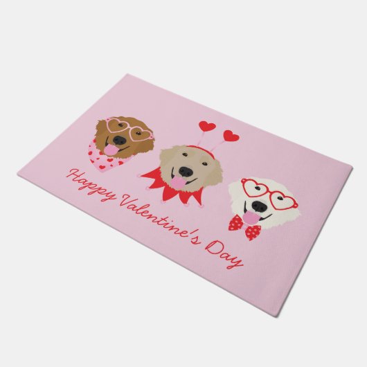 Happy Valentines Day Golden Retriever Hunde Fußmatte (Schrägansicht)