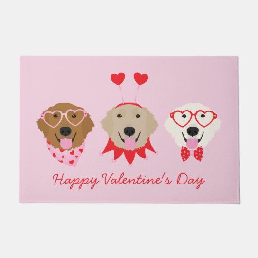 Happy Valentines Day Golden Retriever Hunde Fußmatte (Vorderseite)