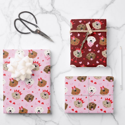 Happy Valentines Day Golden Retriever Hunde Geschenkpapier Set (Vorderseite)