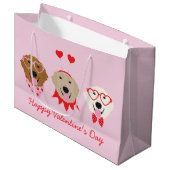 Happy Valentines Day Golden Retriever Hunde Große Geschenktüte (Vorderseite Schrägansicht)