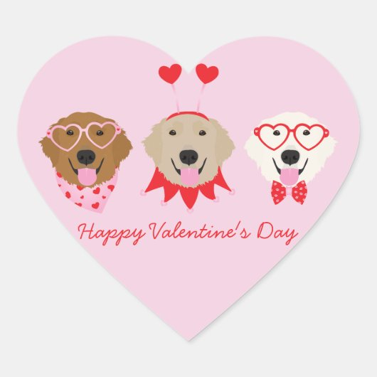 Happy Valentines Day Golden Retriever Hunde Herz-Aufkleber (Vorderseite)