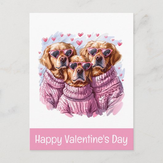 Happy Valentines Day Golden Retriever Hunde Postkarte (Vorderseite)
