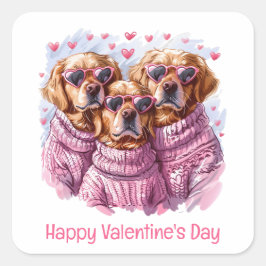Happy Valentines Day Golden Retriever Hunde Quadratischer Aufkleber