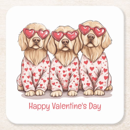 Happy Valentines Day Golden Retriever Hunde Rechteckiger Pappuntersetzer (Vorderseite)
