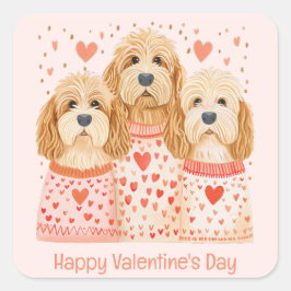 Happy Valentines Day Goldendoodle Hunde Quadratischer Aufkleber
