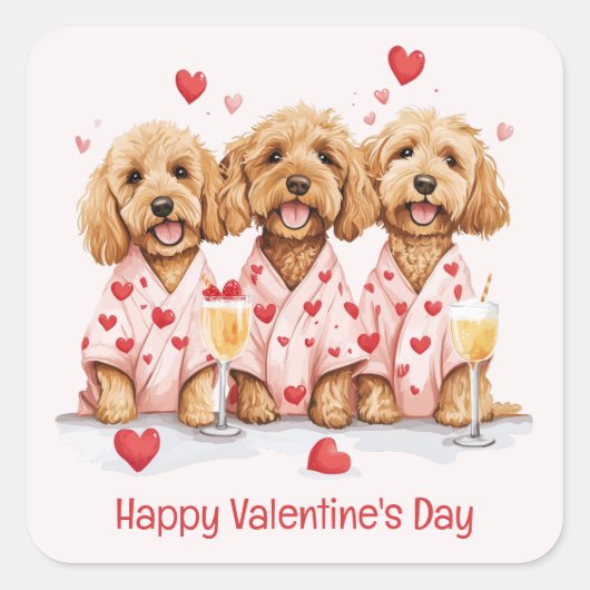Happy Valentines Day Goldendoodle Hunde Quadratischer Aufkleber (Vorderseite)