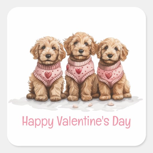 Happy Valentines Day Goldendoodle Hunde Quadratischer Aufkleber (Vorderseite)