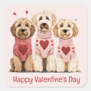 Happy Valentines Day Goldendoodle Hunde Quadratischer Aufkleber