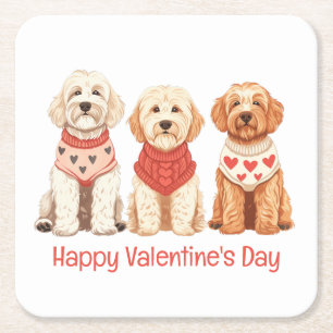 Happy Valentines Day Goldendoodle Hunde Rechteckiger Pappuntersetzer
