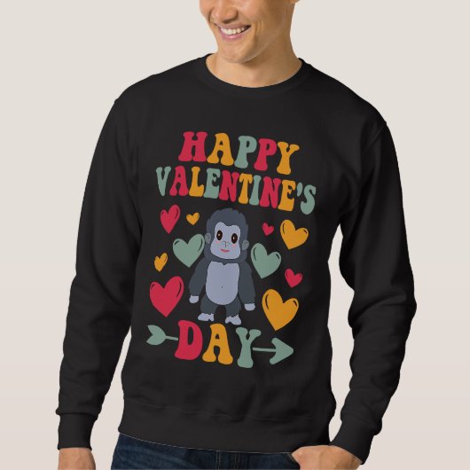 Happy Valentines Day Gorilla Heart Love Groovy Sweatshirt (Vorderseite)