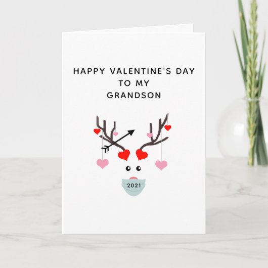 Happy Valentines Day Grandson 2021 Liebe Deer Karte (Vorderseite)