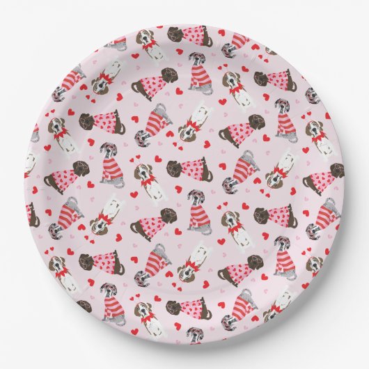 Happy Valentines Day Great Dane Hunde Pappteller (Vorderseite)