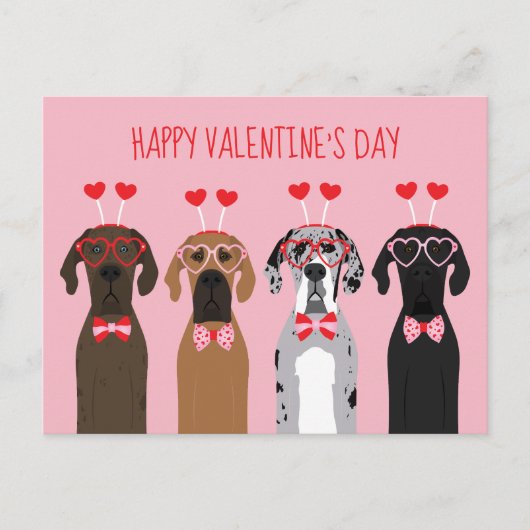 Happy Valentines Day Great Dane Hunde Postkarte (Vorderseite)
