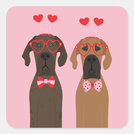 Happy Valentines Day Great Dane Hunde Quadratischer Aufkleber (Vorderseite)