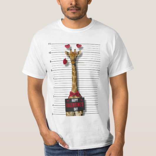 Happy Valentine's Day Guilty Giraffe Funny Mugshot T-Shirt (Vorderseite)