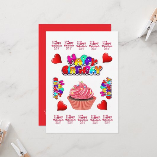 Happy Valentine's Day Happy Birthday Einladung (Vorderseite/Rückseite Beispiel)