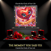 Happy Valentines Day Heart Character Quadratische Wanduhr