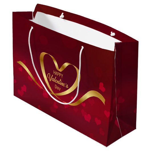 Happy Valentine's Day Heart Gold Band Rot Große Geschenktüte (Rückseite Schrägansicht)