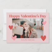 Happy Valentines Day Heart Pink Rec Foto Card Dankeskarte (Vorderseite)