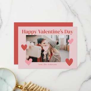 Happy Valentines Day Heart Pink Rec Foto Card Dankeskarte