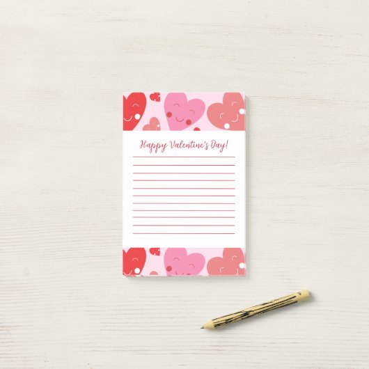 Happy Valentine's Day Heart Post-it Klebezettel (Auf Schreibtisch)