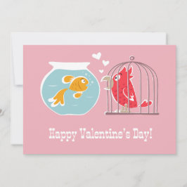 Happy Valentine's Day Heart Red Parrot Golden Fish Feiertagskarte